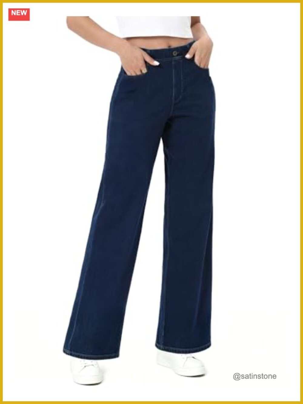High Waisted Wide Leg Pull On Jeans Stretch Baggy Straight Denim Pants Plus Size
